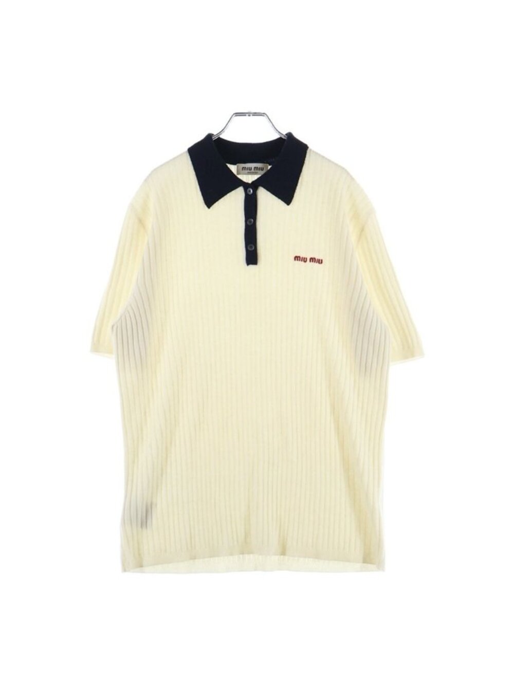 Miu Miu Logo Embroidery Rib Cashmere Polo Shirt White